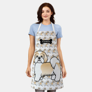 Tablier Chien de dessin animé Lhasa Apso or et blanc & nom