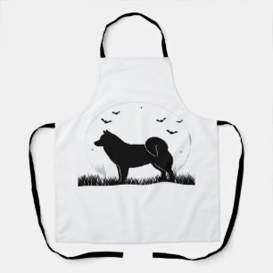 Tablier Chien de Hokkaido � Silhouette de Lune d'Halloween