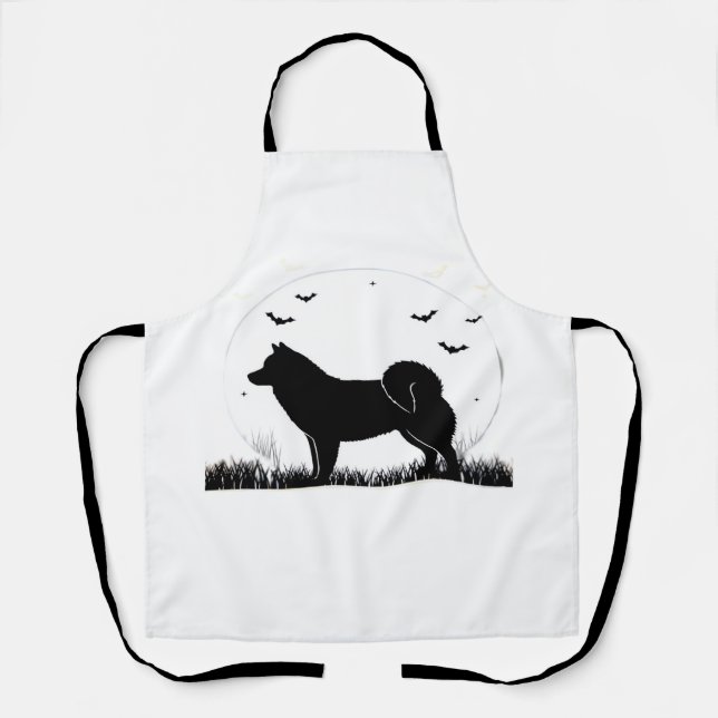 Tablier Chien de Hokkaido � Silhouette de Lune d'Halloween (Recto)