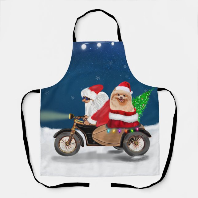 Tablier Chien de Poméranie Noël Père Noël (Recto)