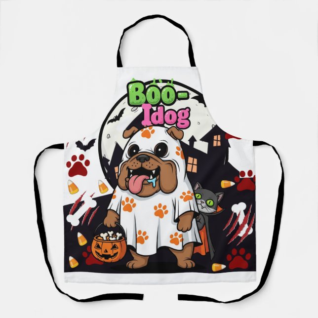 Tablier Chien d'Halloween "Boo Idog" Fantôme Amateurs d'an (Recto)