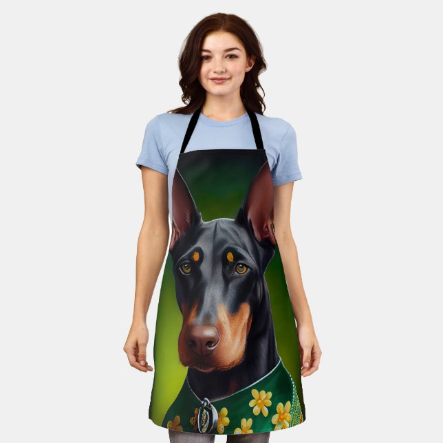 Tablier Chien Doberman en tenue de la Saint-Patrick (Porté)