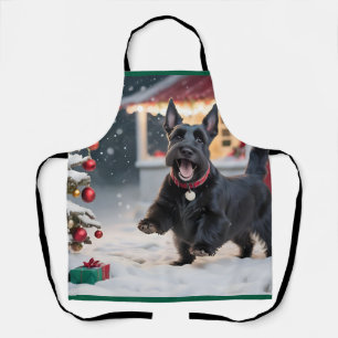 Tablier Chien écossais de Terrier jouant à la neige de Noë