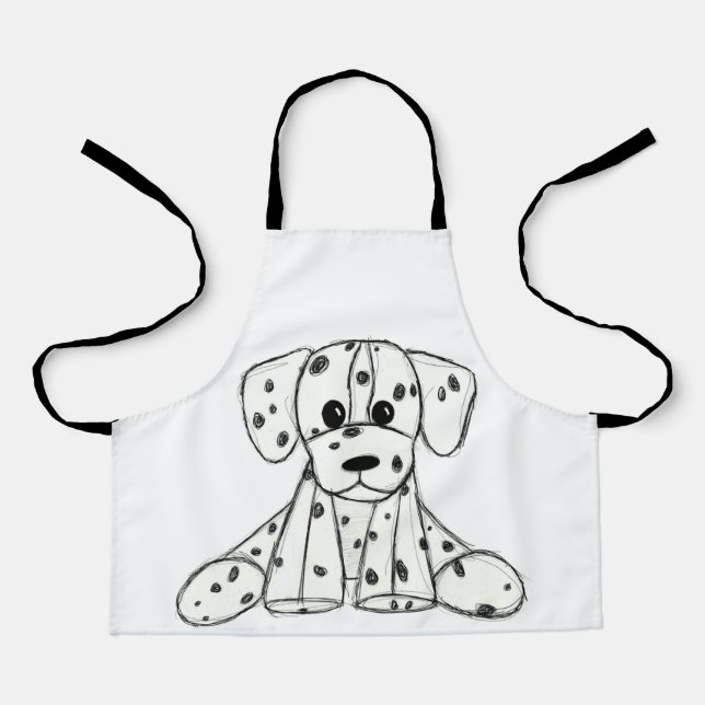 Tablier Chien en dalmate dessin simple noir (Recto)