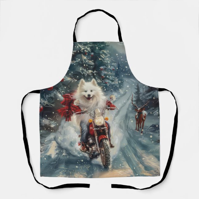 Tablier Chien Esquimau Américain à Vélo à Noël (Recto)
