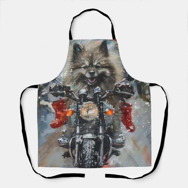 Tablier Chien Keeshond à moto de Noël (Recto)