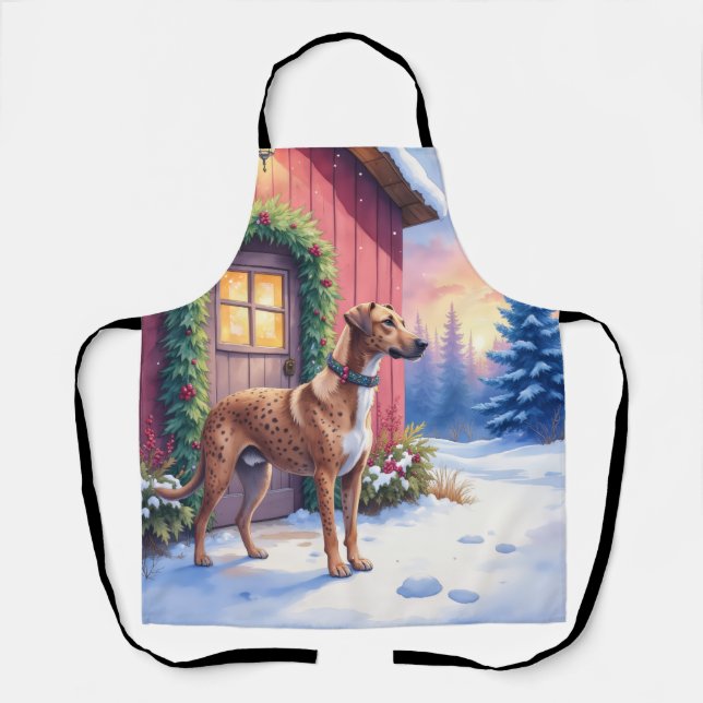 Tablier Chien léopard Catahoula Art de Noël de grange rust (Recto)