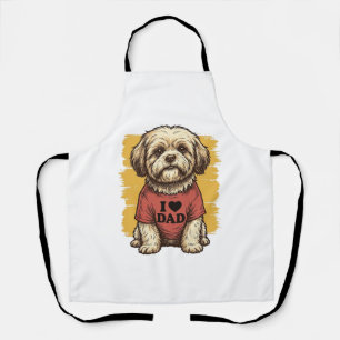 Tablier Chien Mignon J'Aime Papa Gravure Vintage Vector De