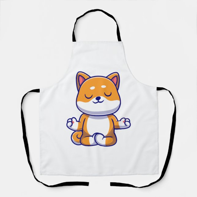 Tablier Chien mignon shiba inu faisant du yoga méditation  (Recto)