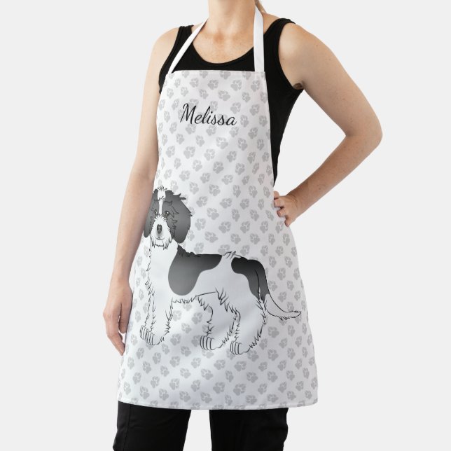Tablier Chien Mini Goldendoodle Parti-couleur Noir & Nom (Insitu)