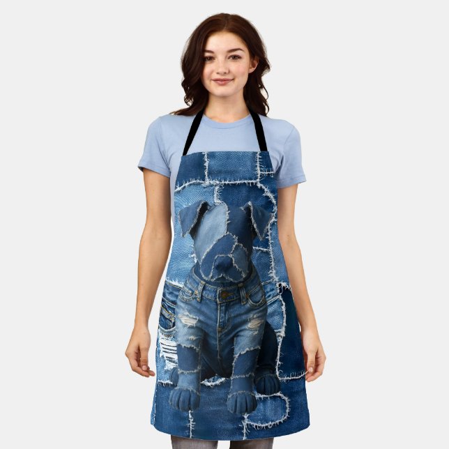 Tablier Chien Patchwork Art Denim (Porté)