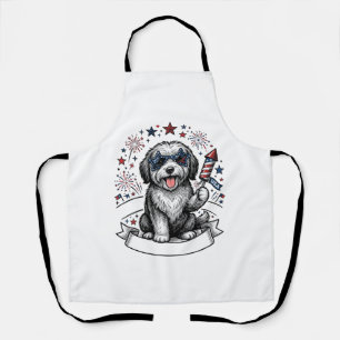 Tablier Chien Patriotique Feu d'Artifice Vintage Vector T-