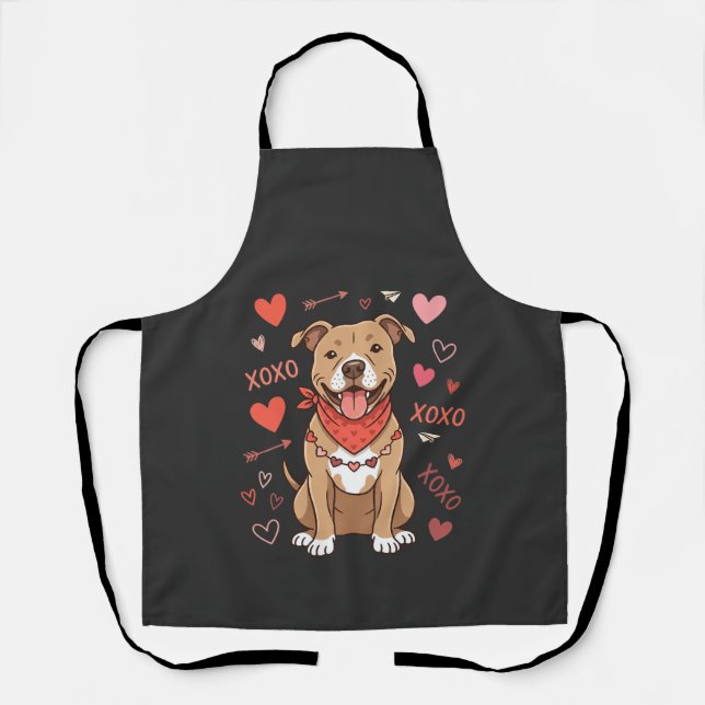 Tablier Chien Pitbull de la Saint-Valentin XOXO Design d'a (Recto)