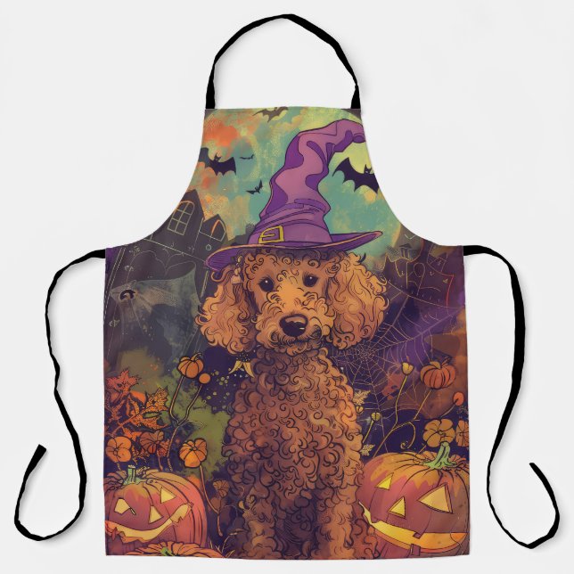 Tablier Chien Poodle Épouvantable Sorcière d'Halloween et  (Recto)