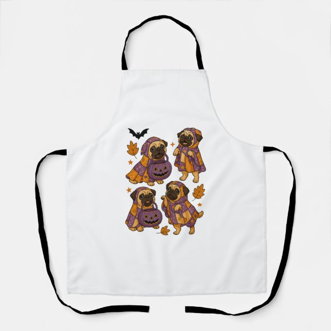 Tablier Chien Pug Fantôme Halloween Effrayant (Recto)
