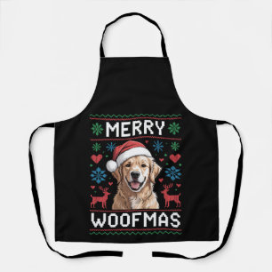 Tablier Chien Retriever doré avec un chapeau de Noël Merry