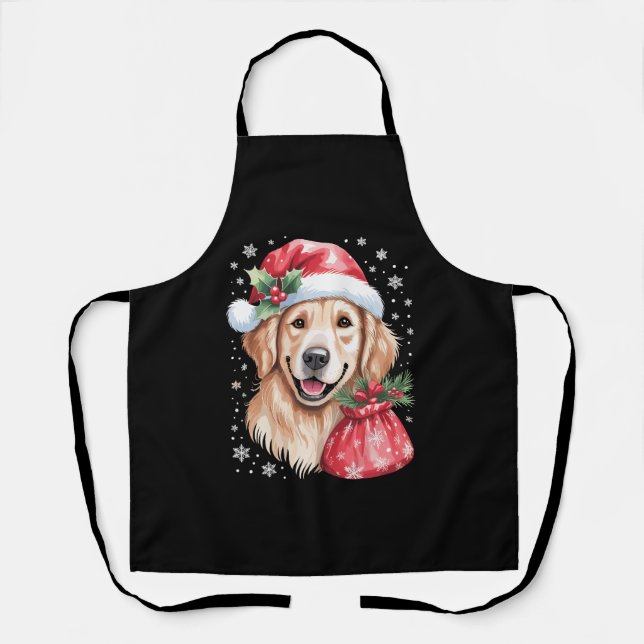 Tablier Chien Retriever doré Fête de Noël Lumière Party (Recto)