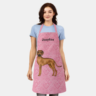 Tablier Chien Rhodesian Ridgeback sur des cœurs roses avec