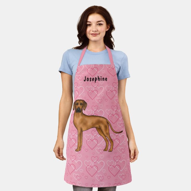 Tablier Chien Rhodesian Ridgeback sur des cœurs roses avec (Porté)