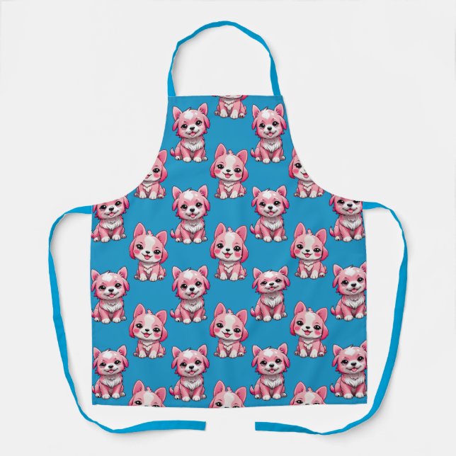 Tablier Chien rose Motif design - Bleu (Recto)