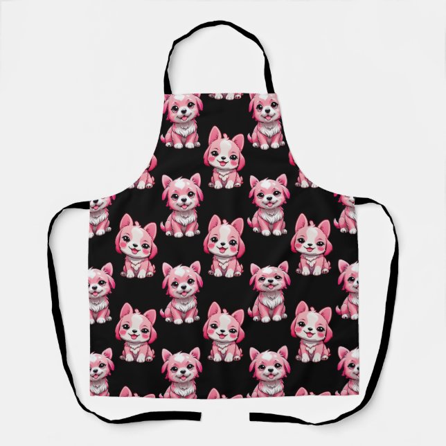 Tablier Chien rose Motif design - Noir (Recto)