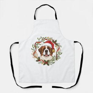 Tablier Chien Saint-Bernard Chapeau de Père Noël Couronne
