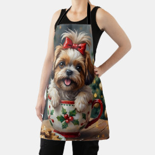 Tablier Chien Shih Tzu adorable dans une tasse de Noël - A