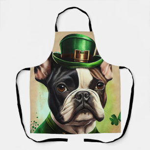 Tablier Chien-taureau français en tenue de la Saint Patric