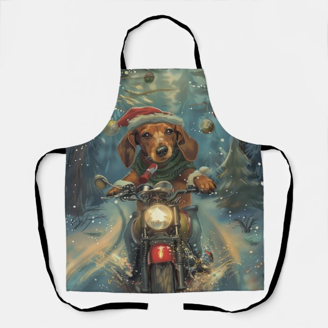 Tablier Chien teckel à moto Noël (Recto)