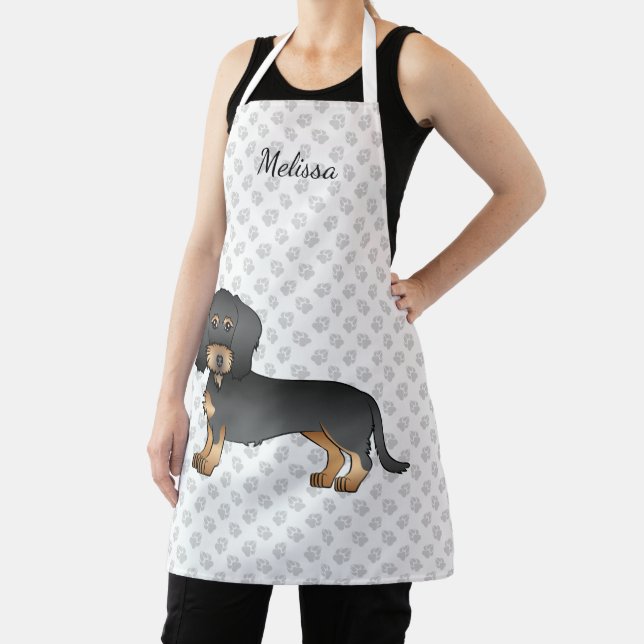 Tablier Chien Teckel à Poil Dur Noir et Feu et Nom (Insitu)