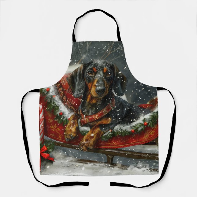 Tablier Chien teckel Noël Festif  (Recto)