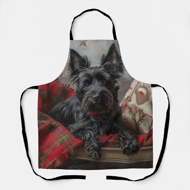 Tablier Chien Terrier Écossais Noël Fêtard (Recto)