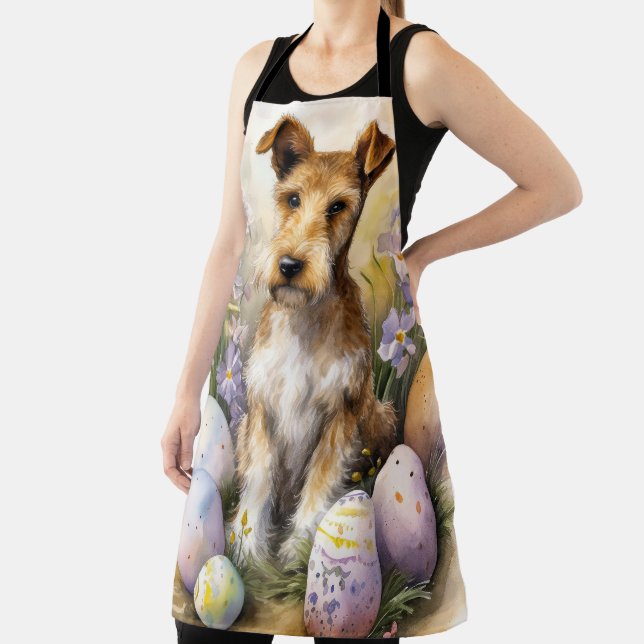 Tablier Chien Terrier Wirefox avec œufs de Pâques Vacances (Insitu)