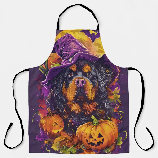 Tablier Chien tibétain mastiff effrayant Halloween Sorcièr (Recto)