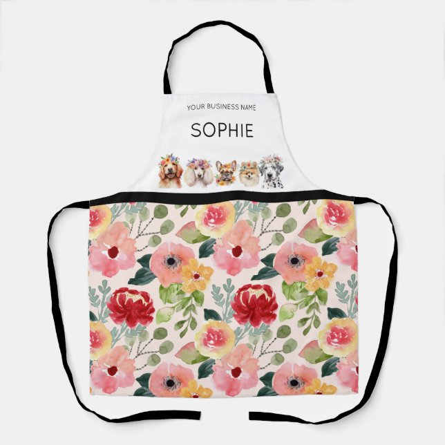 Tablier Chiens adorables avec couronne de fleurs, aquarell (Recto)
