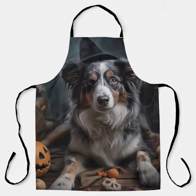 Tablier Chiens de berger australiens Citrouilles Halloween (Recto)