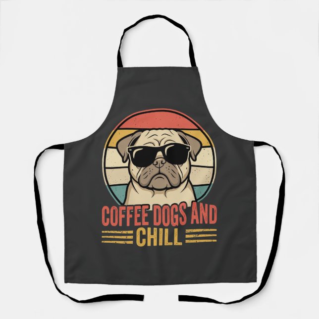 Tablier Chiens de café et Pug Rétro Chill (Recto)