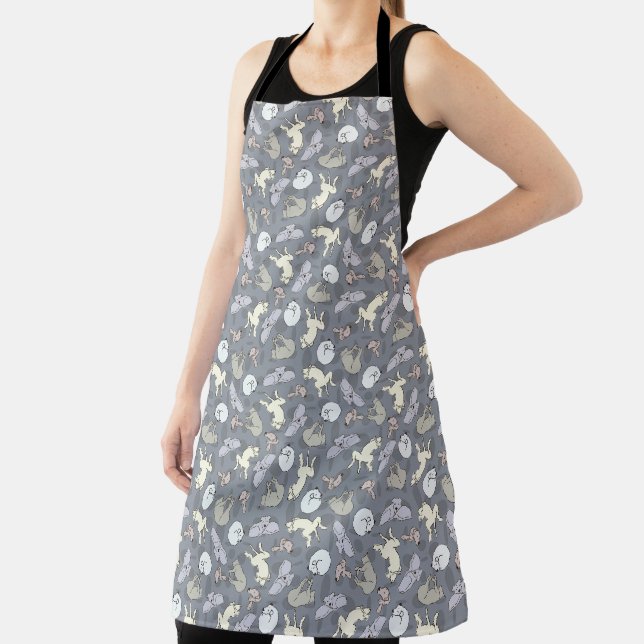 Tablier Chiens endormis fantaisie moderne Vanille sur Gris (Insitu)