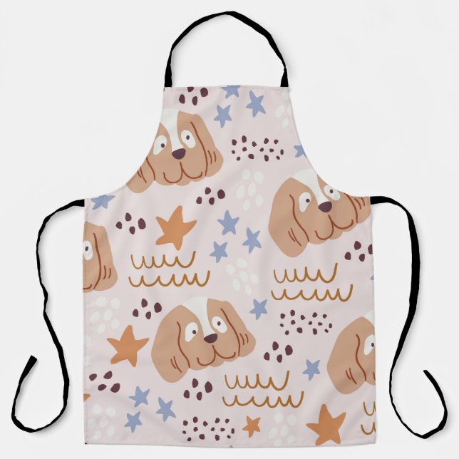 Tablier Chiens mignons, étoiles, lignes : vintage sans sou (Recto)