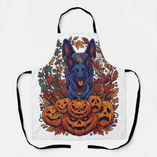 Tablier Chiens Pitbull Bleus Citrouilles Halloween Feuille