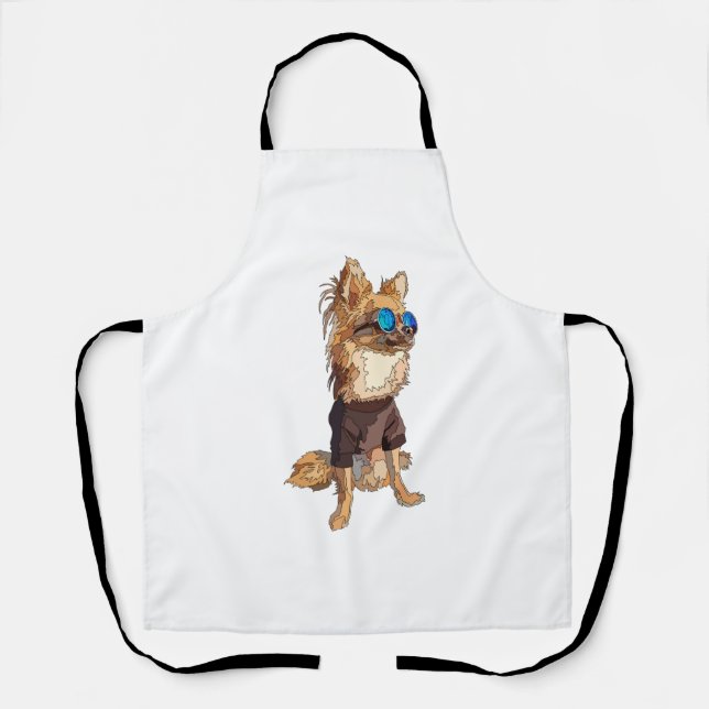 Tablier Chihuahua Chien Long Haied Vibes d'été (Recto)