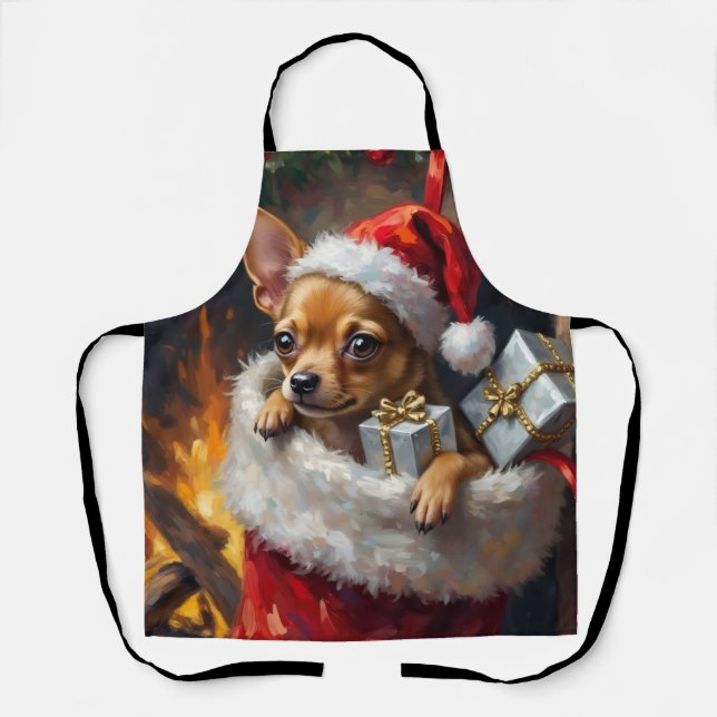Tablier Chihuahua Dog Christmas Stocking Surprise Art (Recto)