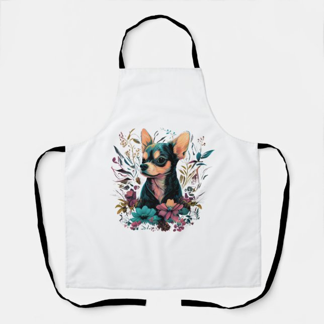 Tablier Chihuahua mignon chien de belles fleurs fille (Recto)