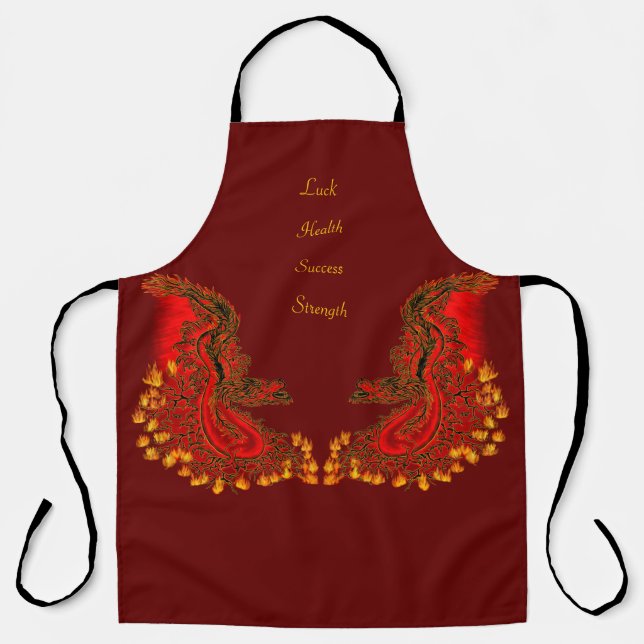 Tablier Chine Dragon rouge et or design (Recto)