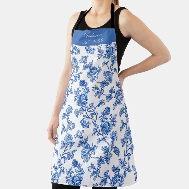 Tablier Chinoiserie bleu et blanc Nom personnalisé (Insitu)