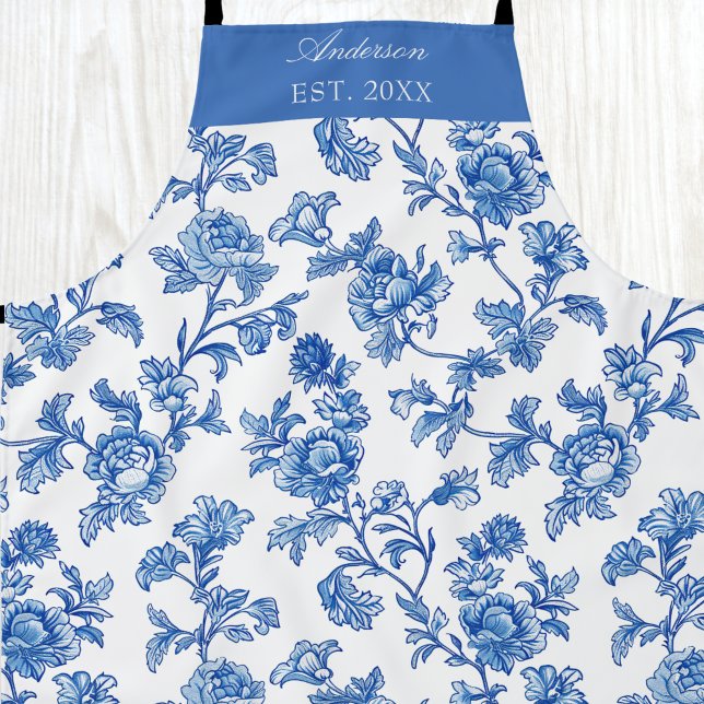 Tablier Chinoiserie bleu et blanc Nom personnalisé (Créateur téléchargé)