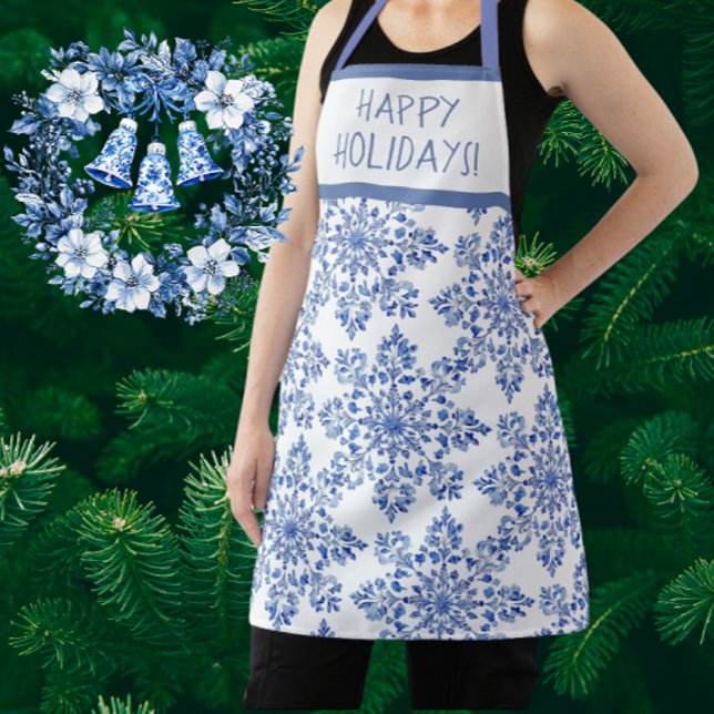 Tablier Chinoiserie Blue White Snowflakes Personnalisé (Classic blue and white snowflakes. Personalize for someone special (maybe yourself?))
