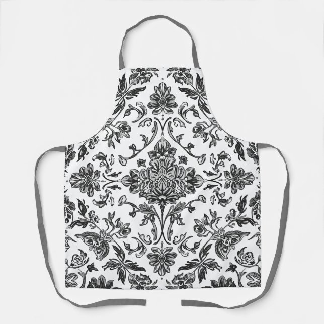 Tablier Chinoiserie florale noir et blanc aquarelle (Recto)