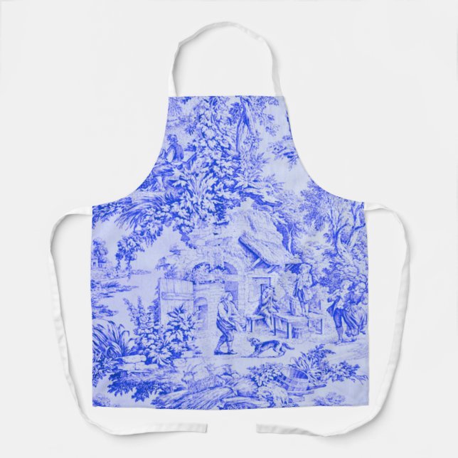 Tablier Chinoiserie Toile Blanc Bleu Français Style Rustiq (Recto)