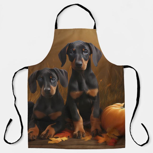 Tablier Chiots Doberman Automne Délice Citrouille (Recto)